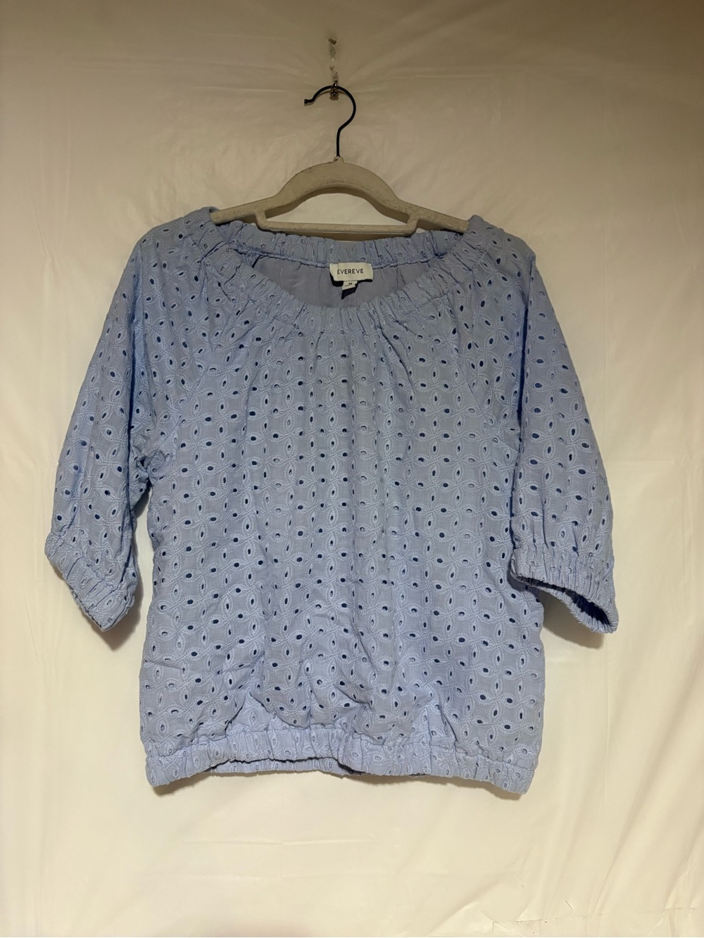 Evereve Light Blue Eyelet Cotton Peasant Top